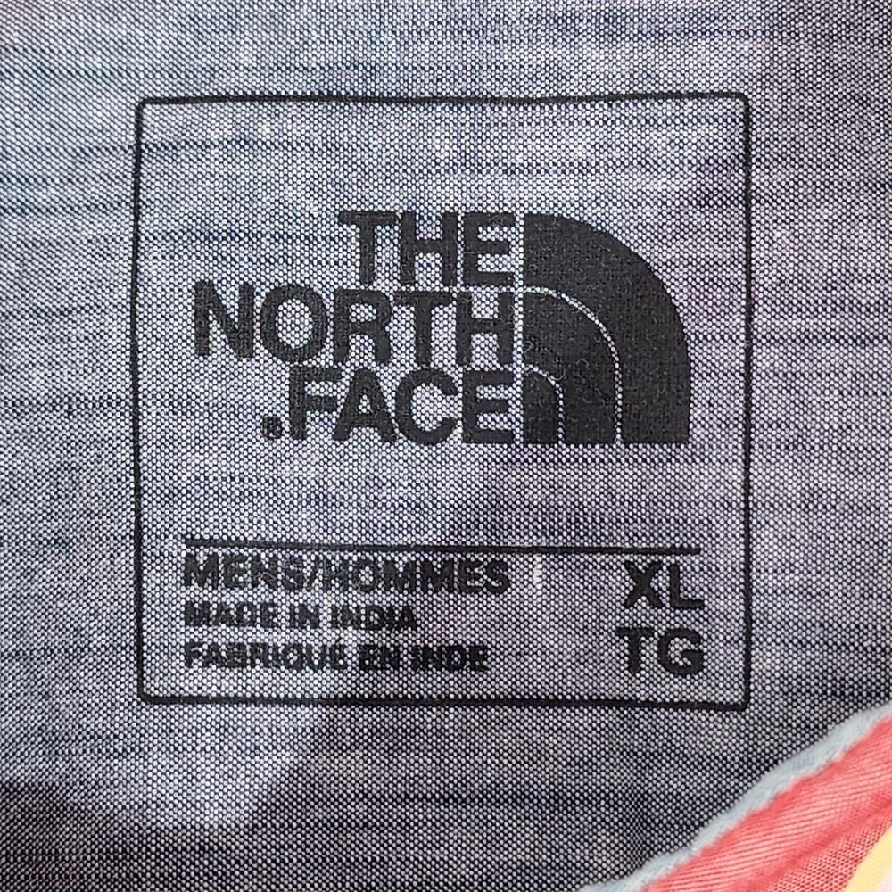 The North Face Shirt Mens XL Orange Red White Madras Short Sleeve Button‎ Up